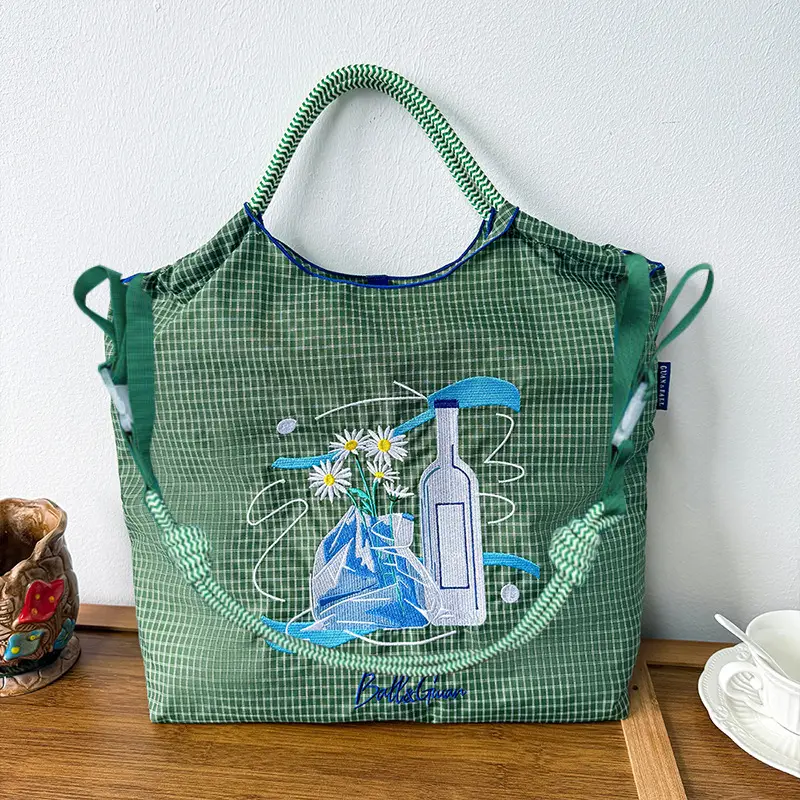 Blue Bottle Embroidered Large Capacity Tote Bag - Image 93