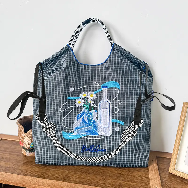 Blue Bottle Embroidered Large Capacity Tote Bag - Image 94