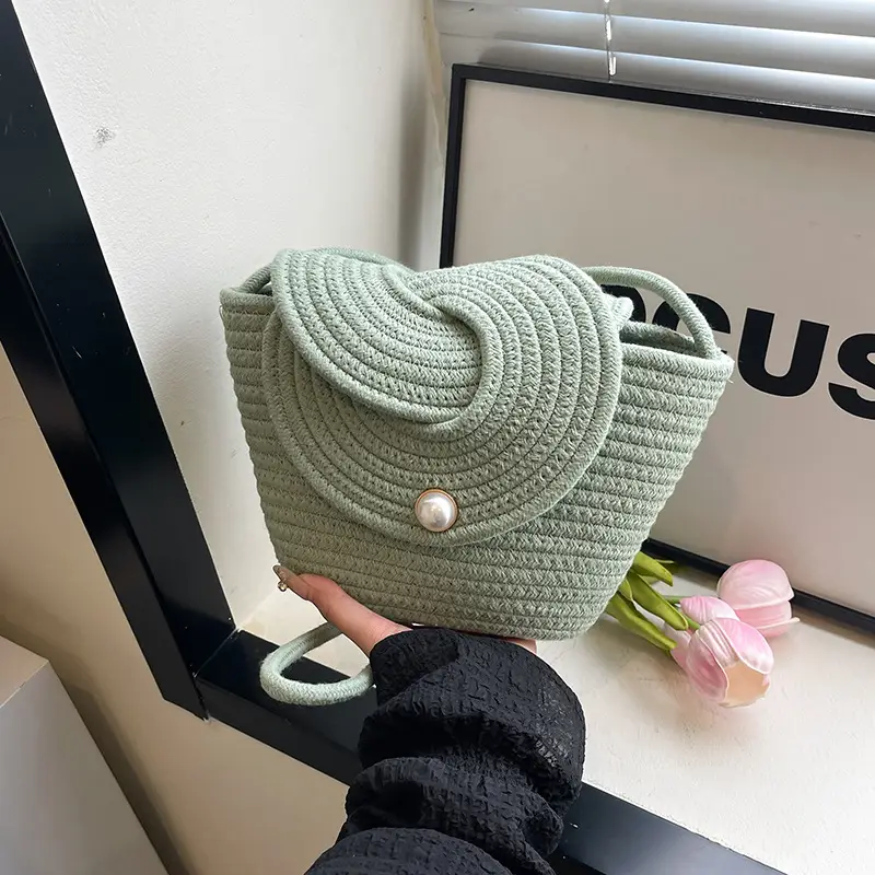 Women's Straw Pearl Crossbody Bag Mini Beach Bag - Image 7