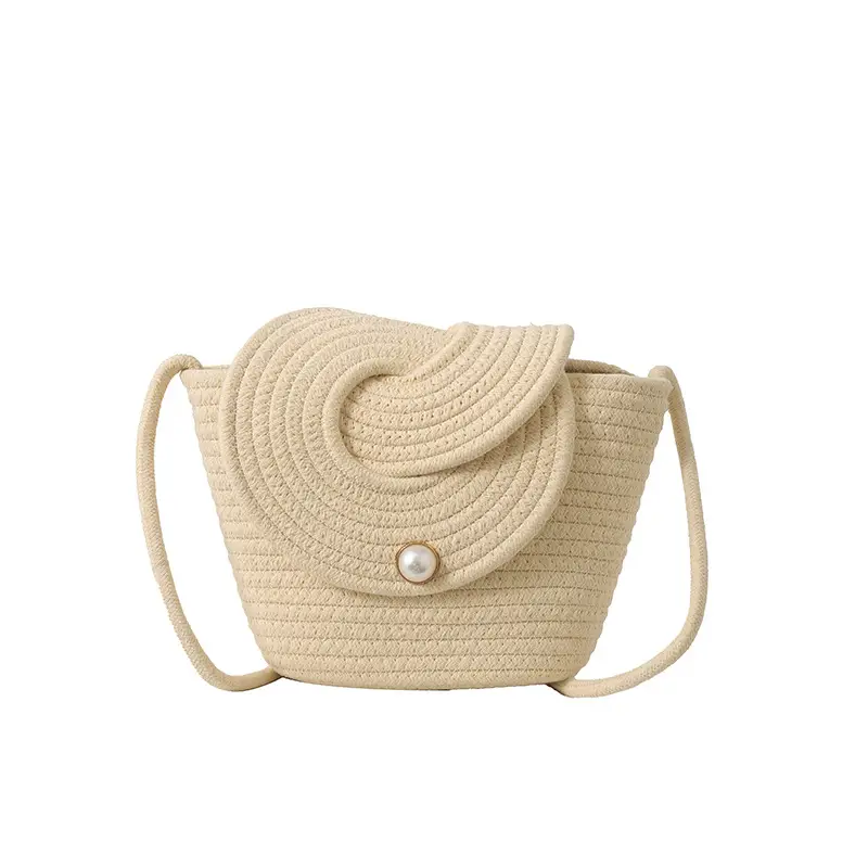 Women's Straw Pearl Crossbody Bag Mini Beach Bag - Image 8
