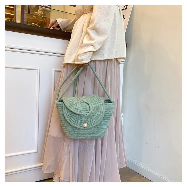 Women's Straw Pearl Crossbody Bag Mini Beach Bag — feature 11