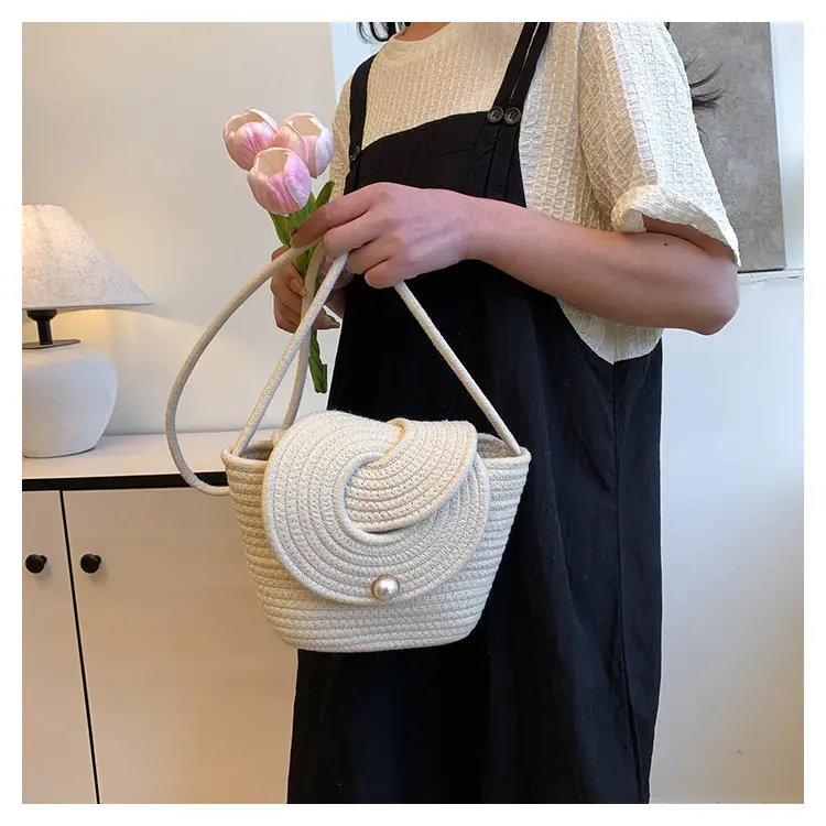 Women's Straw Pearl Crossbody Bag Mini Beach Bag — feature 16