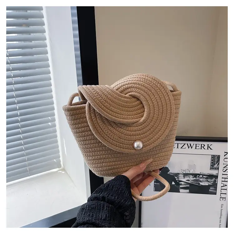 Women's Straw Pearl Crossbody Bag Mini Beach Bag — feature 24