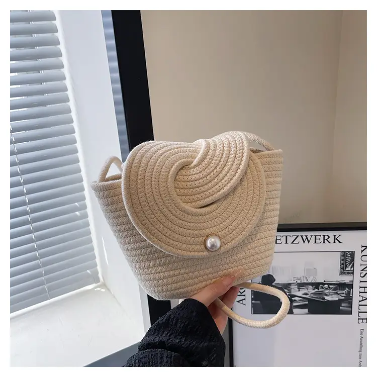 Women's Straw Pearl Crossbody Bag Mini Beach Bag — feature 25