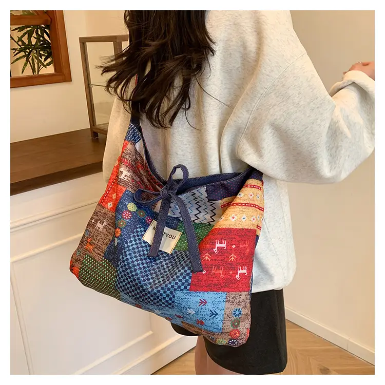 Women's Patchwork Canvas Tote Bag Large Capacity — feature 12
