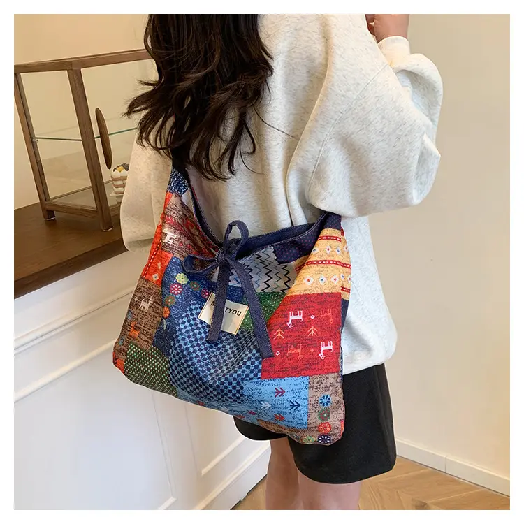 Women's Patchwork Canvas Tote Bag Large Capacity — feature 13