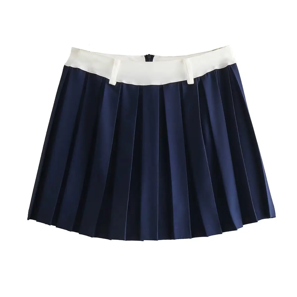 Dark Blue Pleated Skirt Mini with White Trim