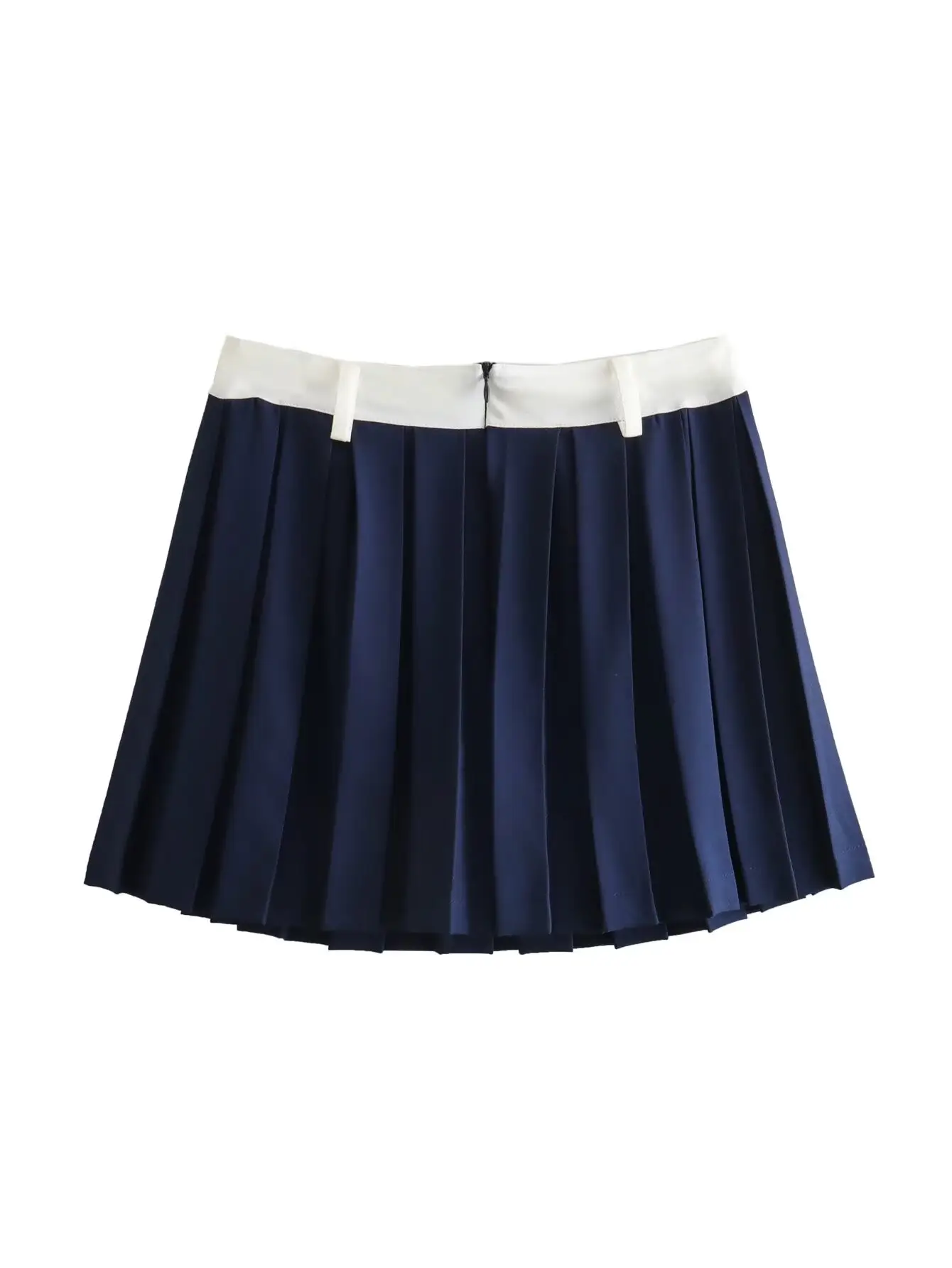 Dark Blue Pleated Skirt Mini with White Trim — feature 2
