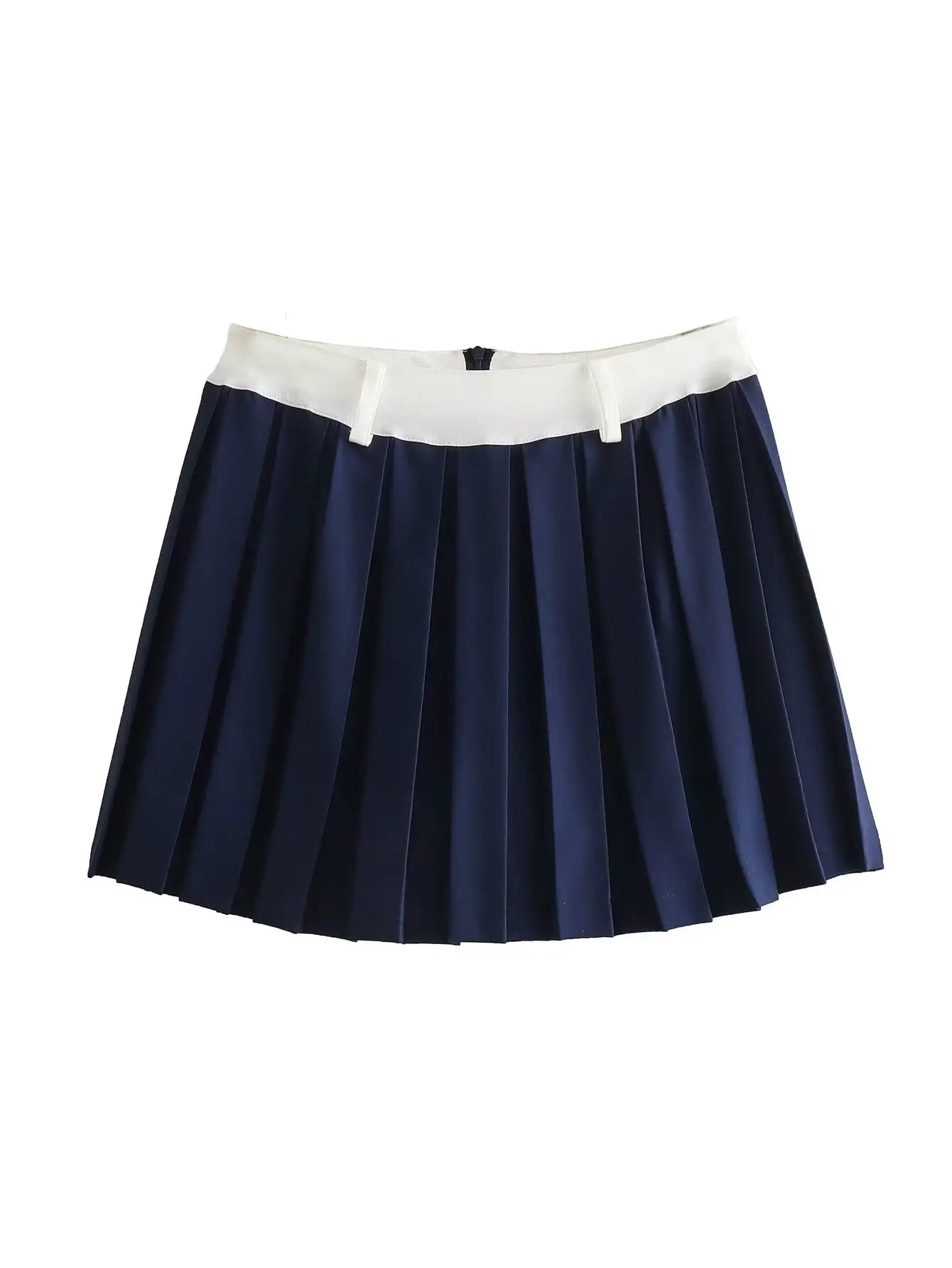 Dark Blue Pleated Skirt Mini with White Trim — feature 3