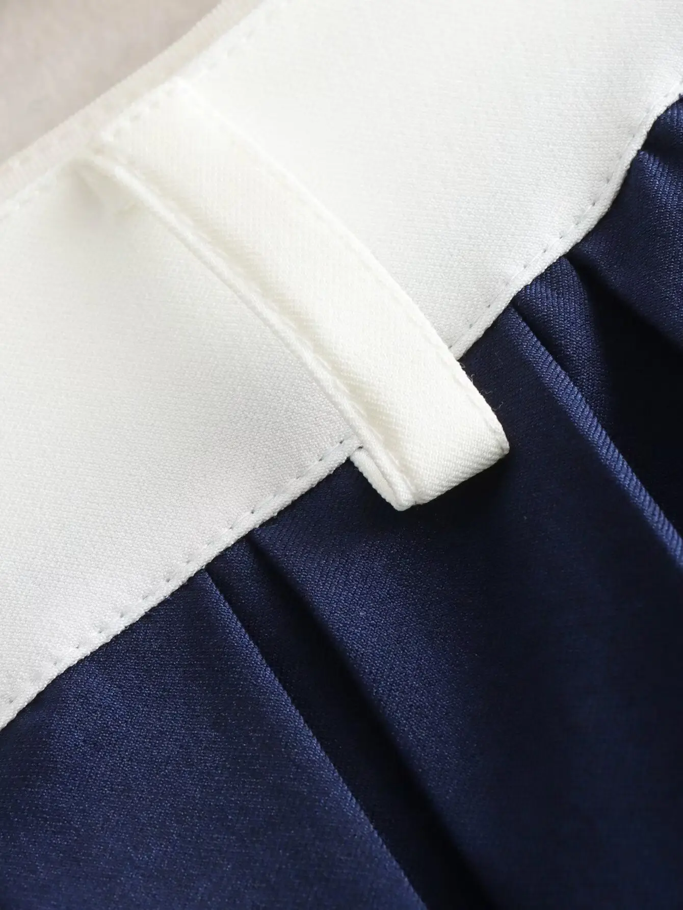 Dark Blue Pleated Skirt Mini with White Trim — feature 6