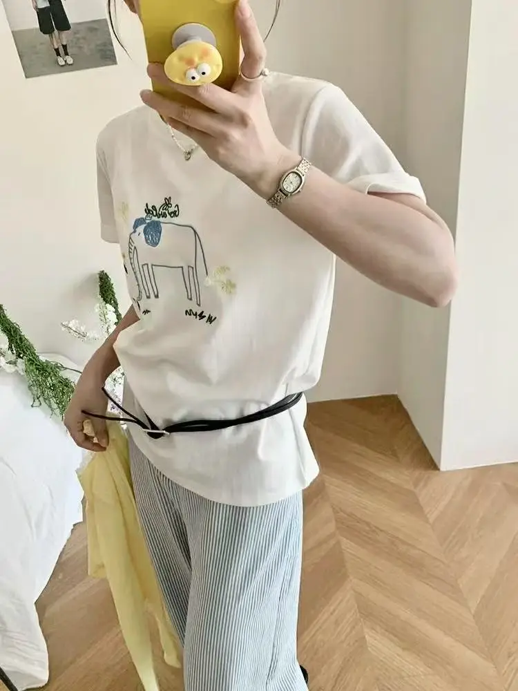 Elephant Print T-Shirt Grey Cotton Spring Summer Wear — feature 1