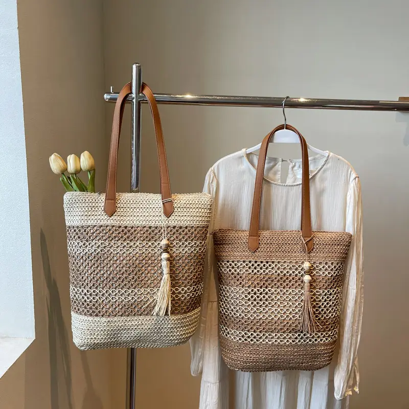 Straw Tote Bag Forest Color Casual Commute Vacation - Image 6