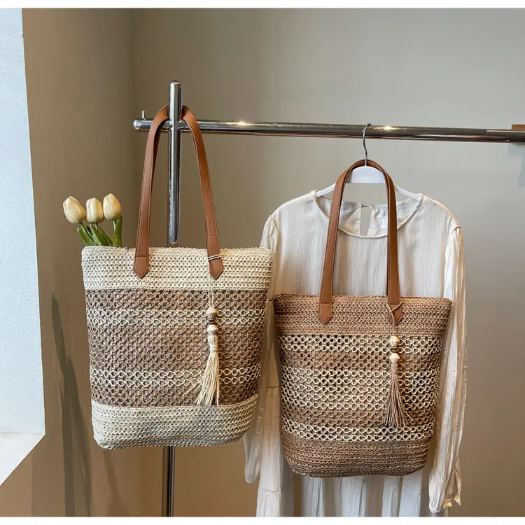 Straw Tote Bag Forest Color Casual Commute Vacation — feature 11