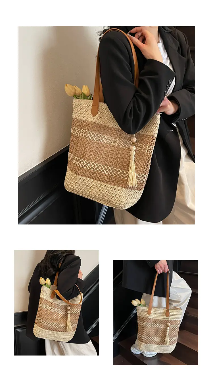 Straw Tote Bag Forest Color Casual Commute Vacation — feature 9