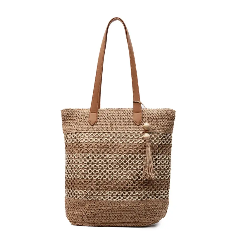 Straw Tote Bag Forest Color Casual Commute Vacation - Image 2