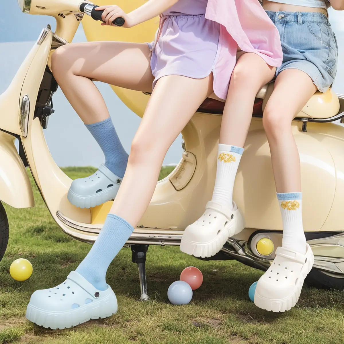 White Non-Slip Hole Earrings Slippers for Women