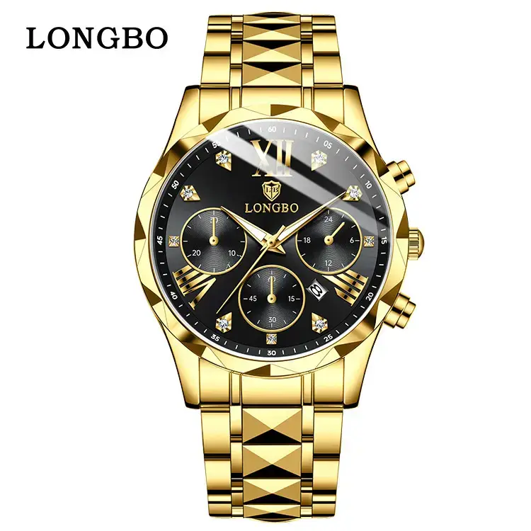 Longbo Gold Quartz Watch for Men Waterproof Luxury - Image 3