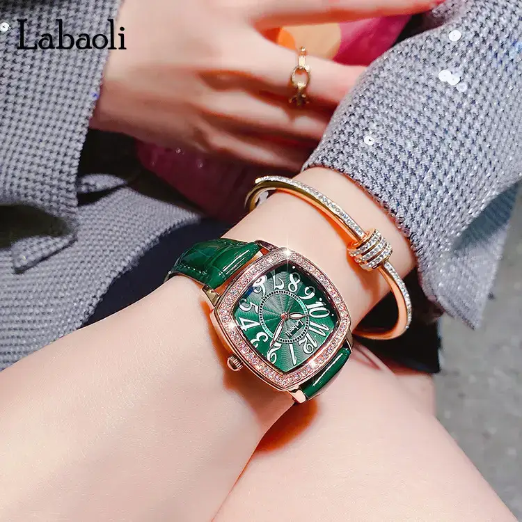 Laboli Green Square Watch for Women Waterproof Quartz Belt - Image 4