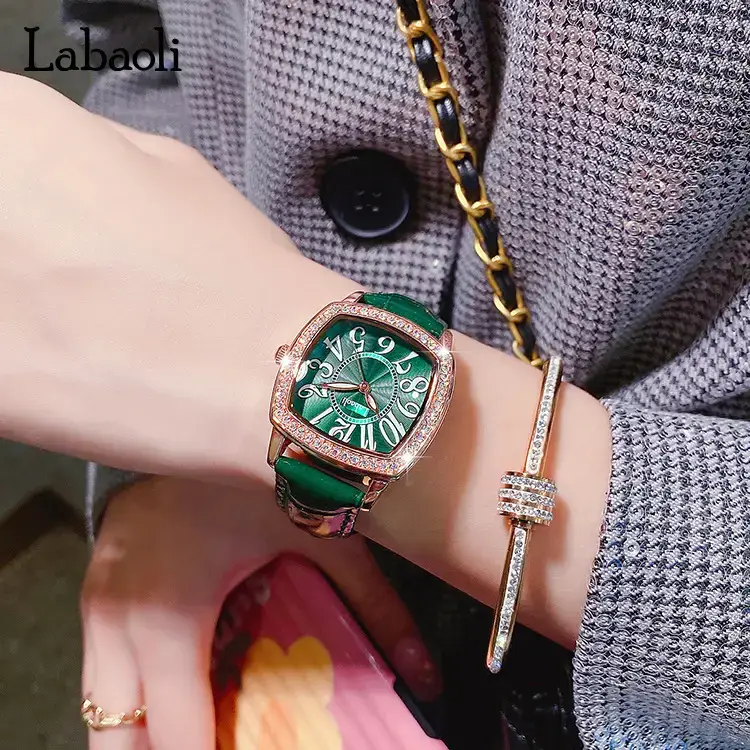 Laboli Green Square Watch for Women Waterproof Quartz Belt - Image 5