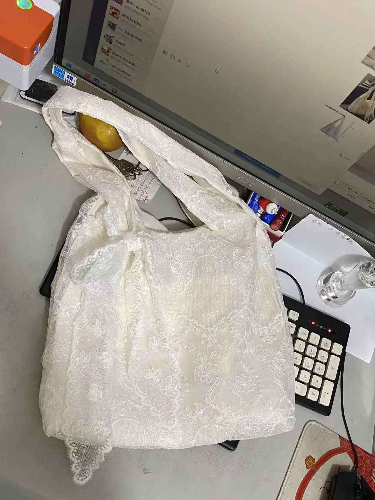 White Korean Style Lace Shoulder Tote Bag for Women - Image 6