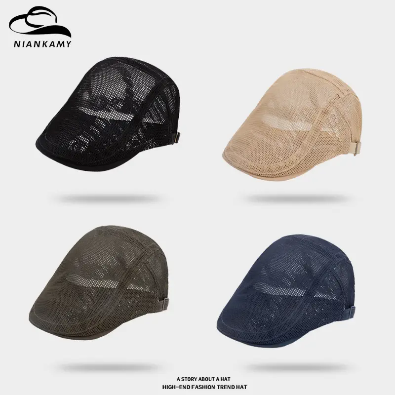 Men's Hollow Mesh Summer Cap Beige Korean Style - Image 6