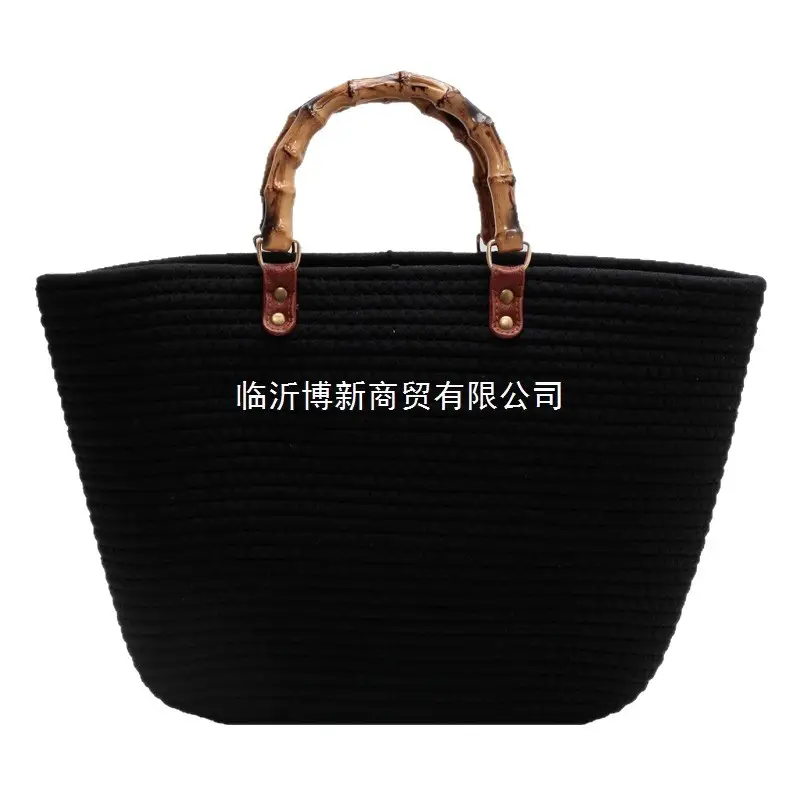 Women Bamboo Patchwork Tote Bag with Leather Handle - Image 10