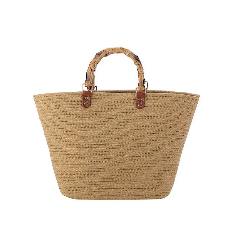 Women Bamboo Patchwork Tote Bag with Leather Handle - Image 3