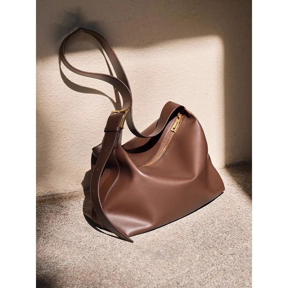 Women's Brown Leather Shoulder Bag with Crossbody Strap - Image 8