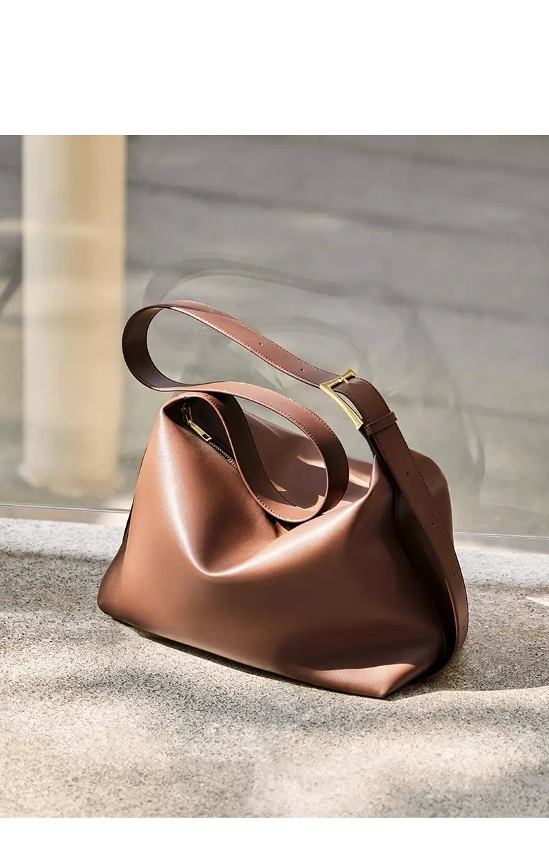 Women's Brown Leather Shoulder Bag with Crossbody Strap — feature 12