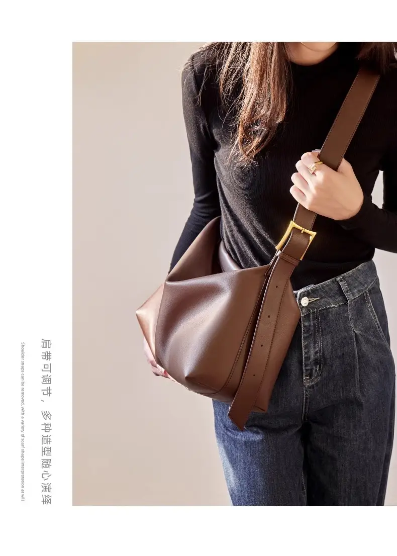 Women's Brown Leather Shoulder Bag with Crossbody Strap — feature 13