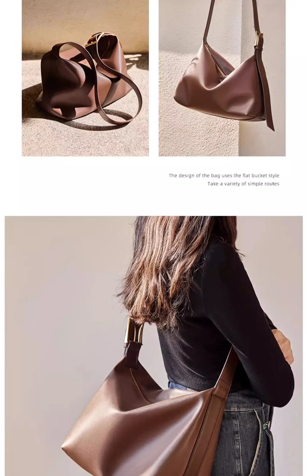Women's Brown Leather Shoulder Bag with Crossbody Strap — feature 19