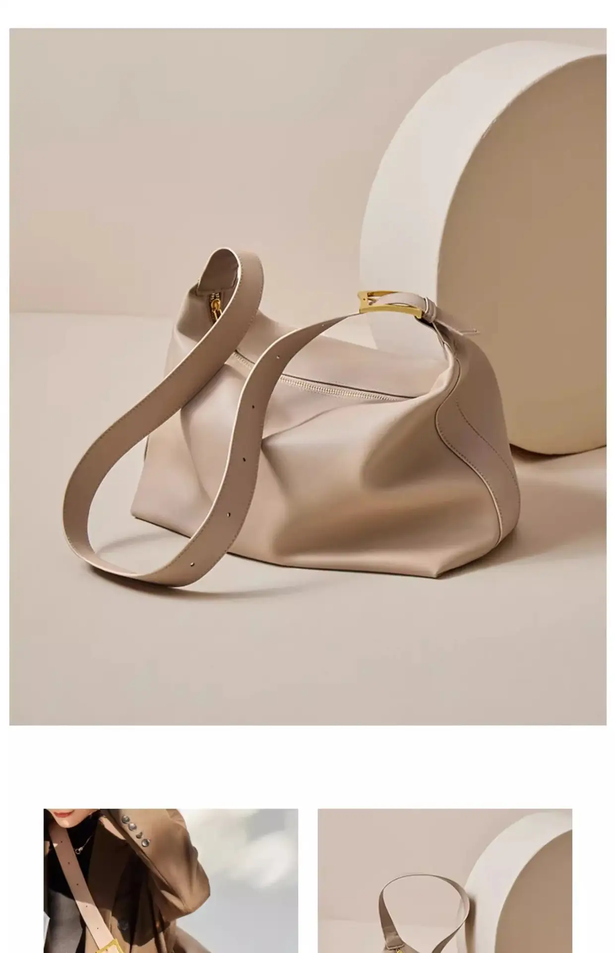 Women's Brown Leather Shoulder Bag with Crossbody Strap — feature 27