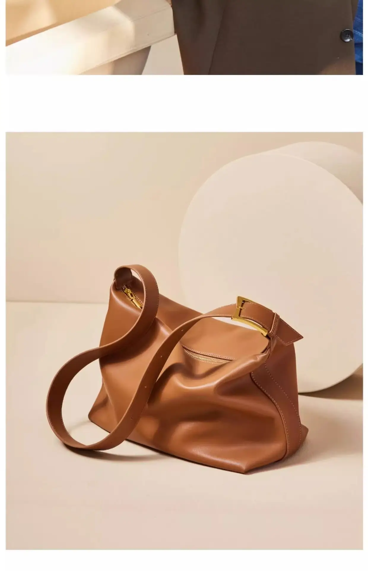 Women's Brown Leather Shoulder Bag with Crossbody Strap — feature 29