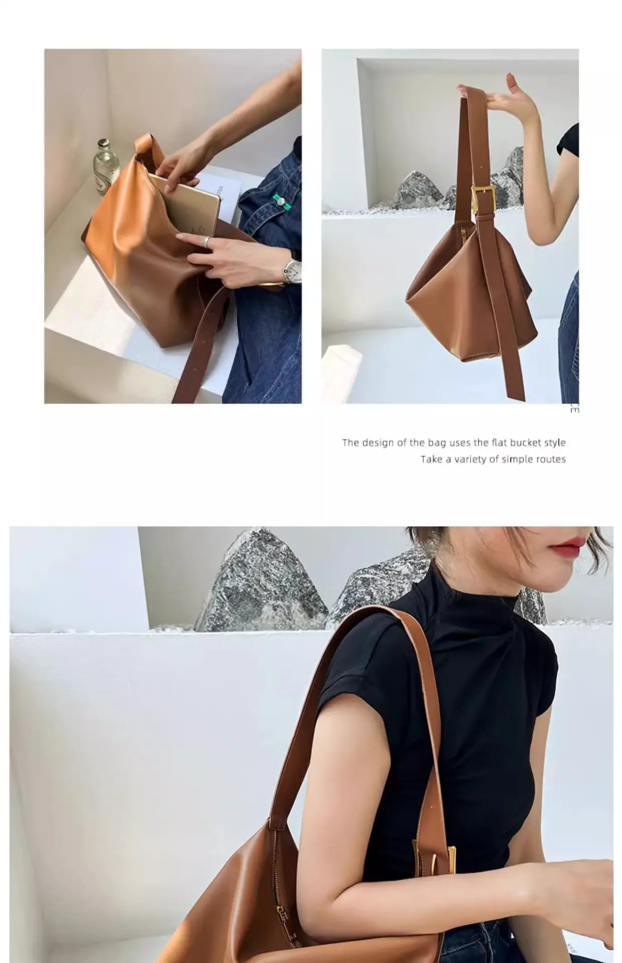 Women's Brown Leather Shoulder Bag with Crossbody Strap — feature 30