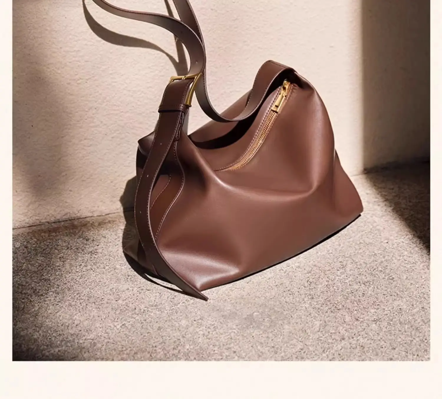Women's Brown Leather Shoulder Bag with Crossbody Strap — feature 4