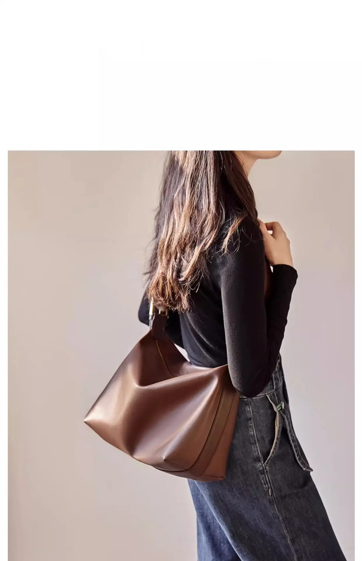 Women's Brown Leather Shoulder Bag with Crossbody Strap — feature 7