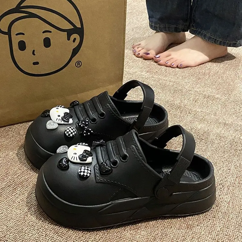 Women Black EVA Heart Button Sandals Summer - Image 15