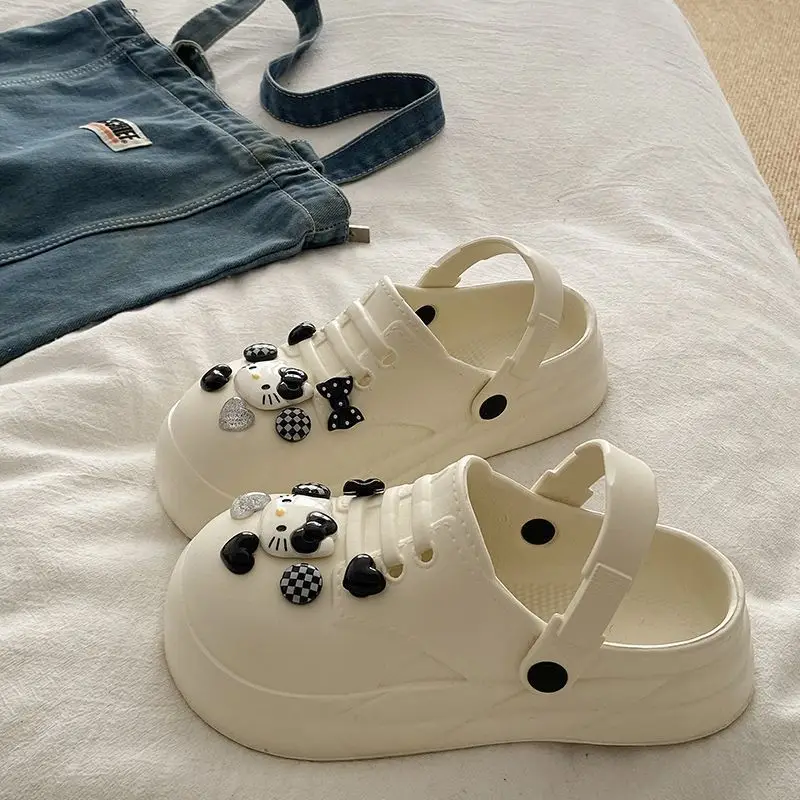 Women Black EVA Heart Button Sandals Summer - Image 16