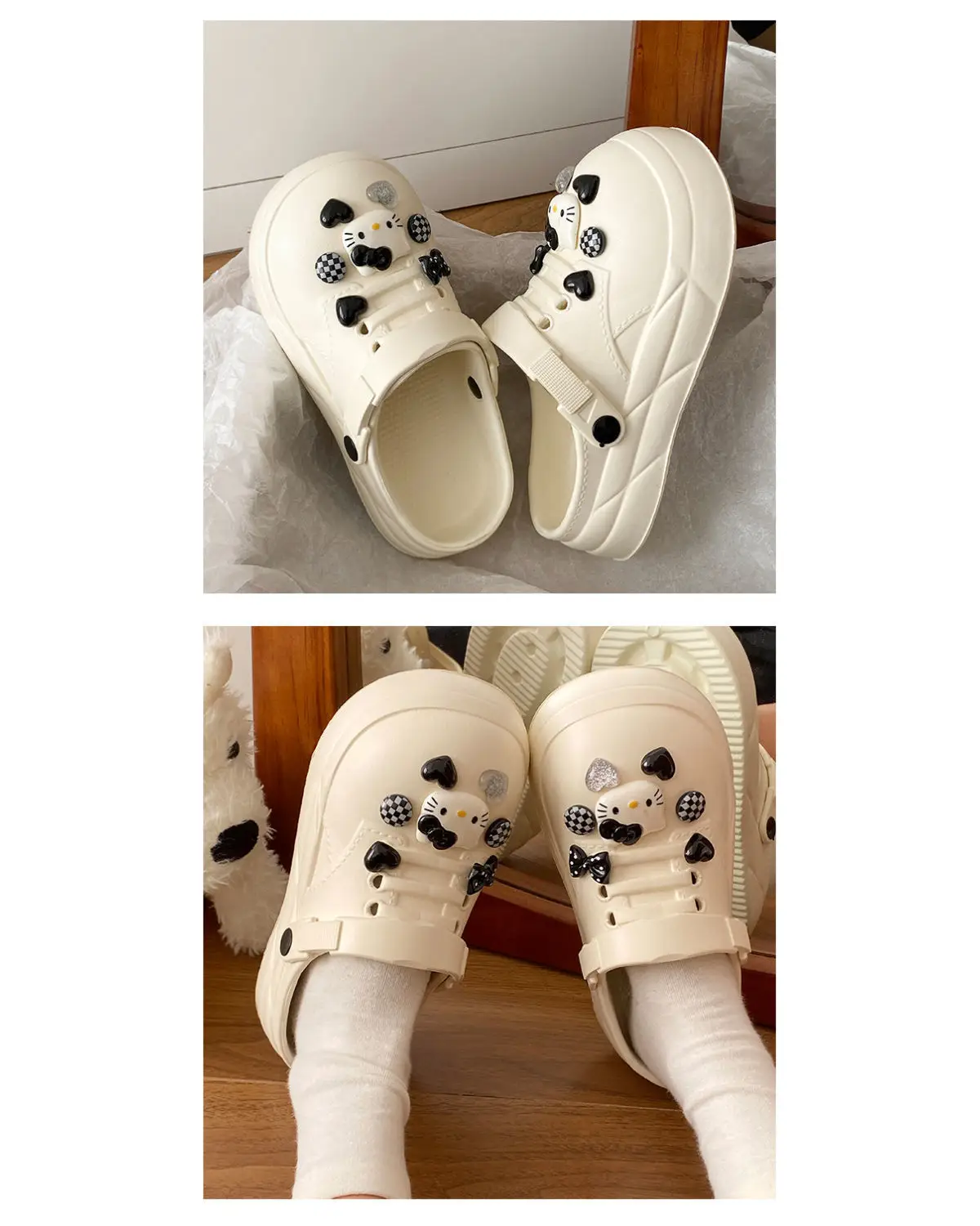 Women Black EVA Heart Button Sandals Summer — feature 17