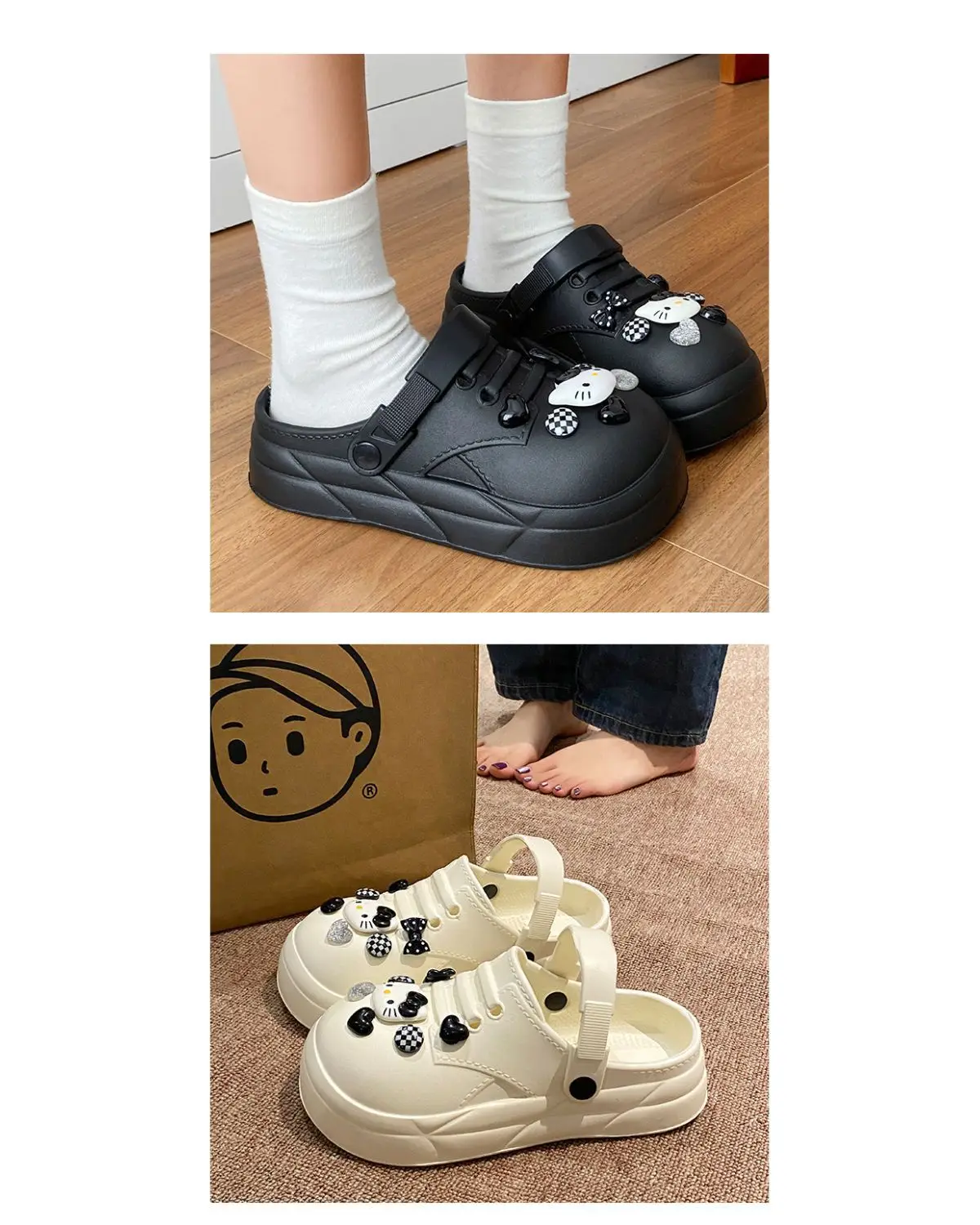 Women Black EVA Heart Button Sandals Summer — feature 20