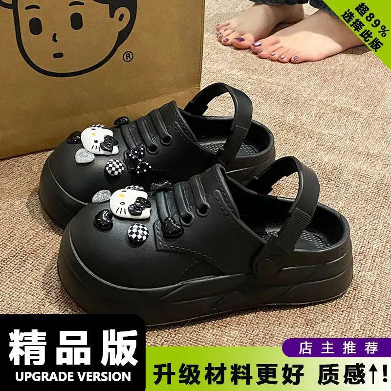 Women Black EVA Heart Button Sandals Summer - Image 2