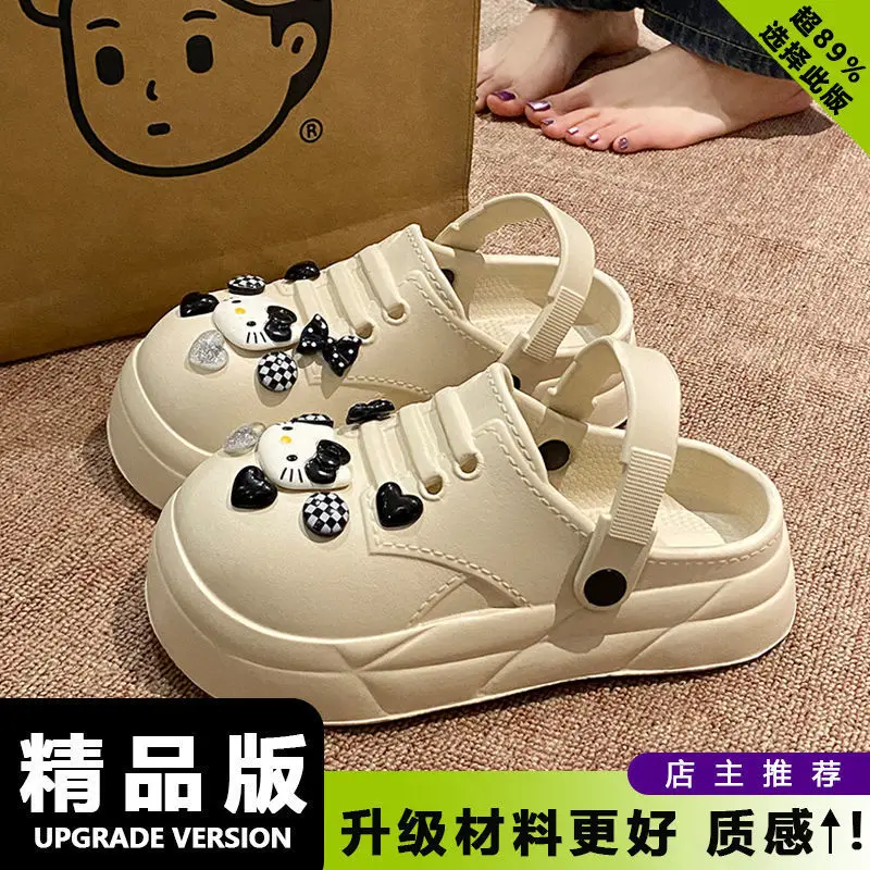 Women Black EVA Heart Button Sandals Summer - Image 3