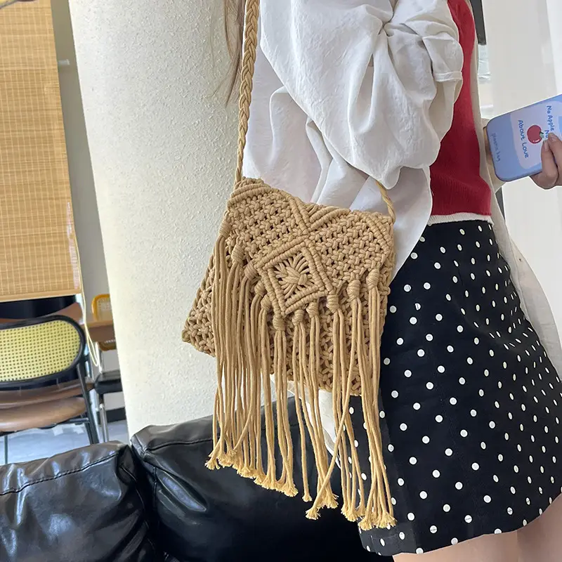 Pink Handmade Tassel Bag for Women - Image 7