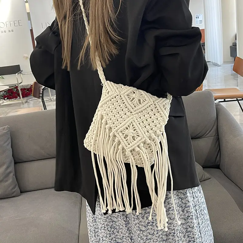 Pink Handmade Tassel Bag for Women - Image 8