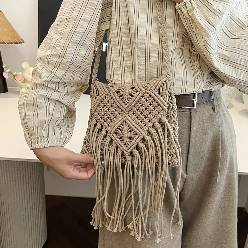 Pink Handmade Tassel Bag for Women - Image 9