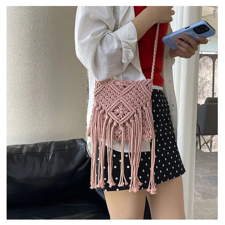 Pink Handmade Tassel Bag for Women — feature 8
