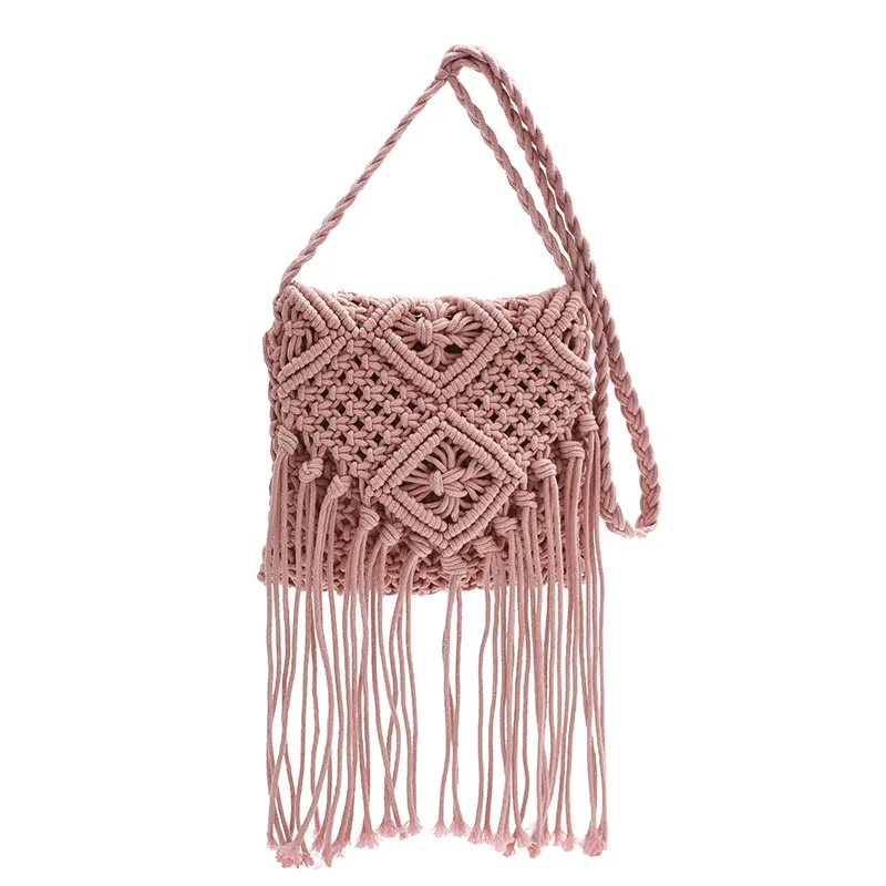 Pink Handmade Tassel Bag for Women - Image 3