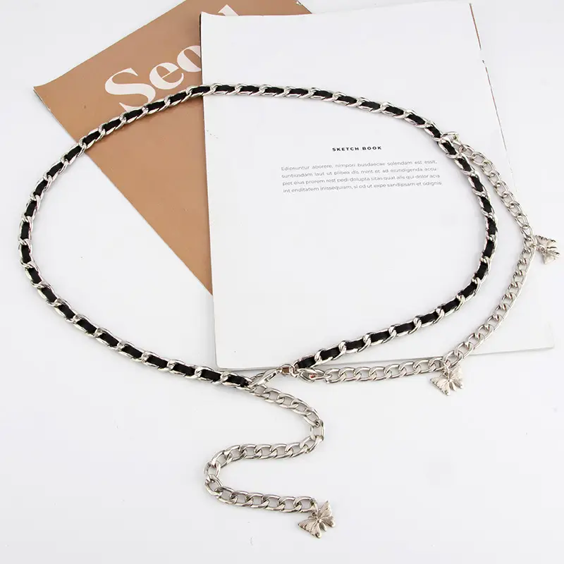 Women's Silver Metal Waist Chain Belt with Butterfly Decoration - Image 3