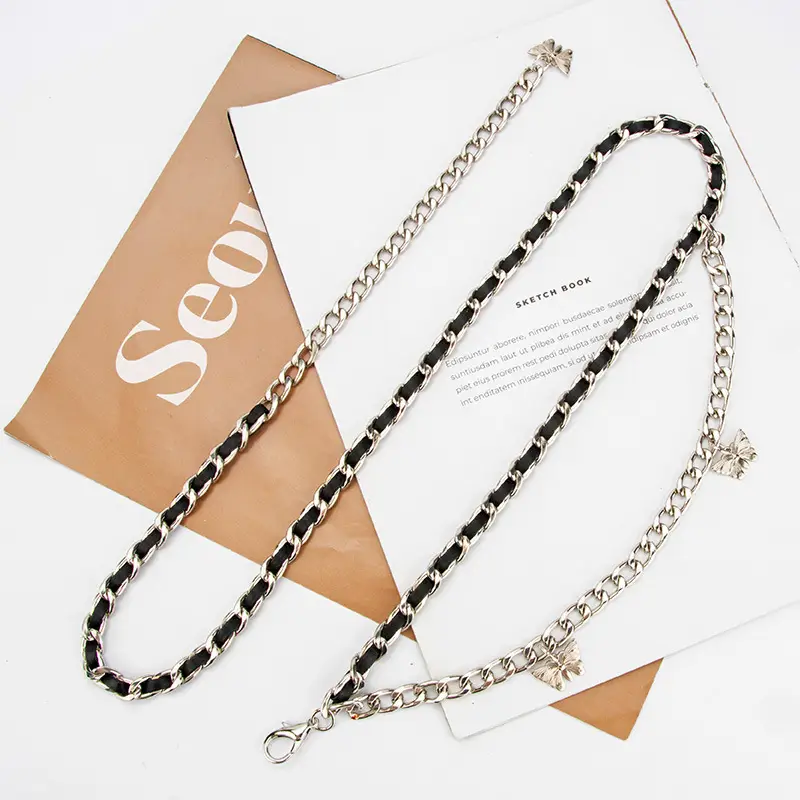 Women's Silver Metal Waist Chain Belt with Butterfly Decoration - Image 4
