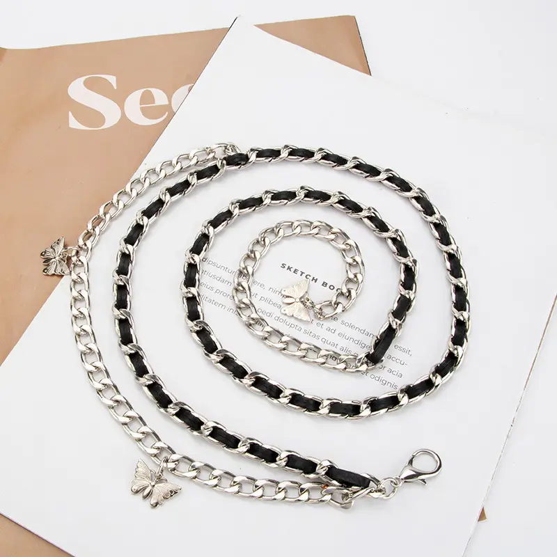 Women's Silver Metal Waist Chain Belt with Butterfly Decoration - Image 5